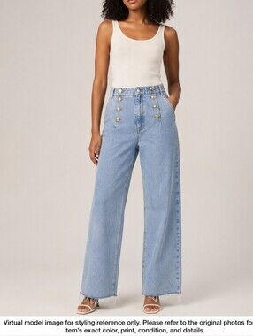 Zara High Rise Straight Leg Jeans Gold Button Light Wash Size 6